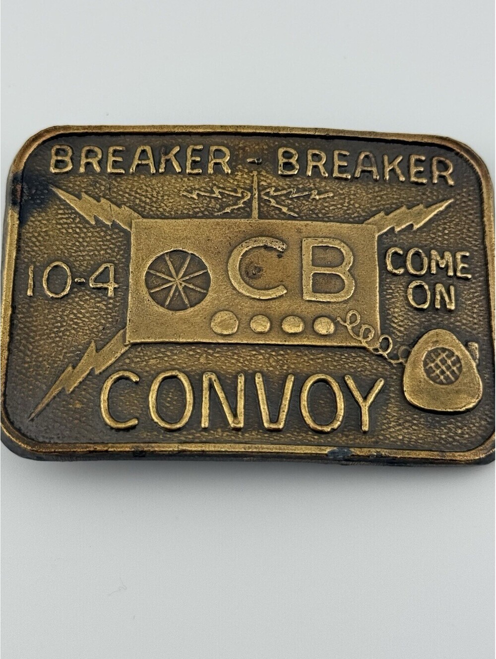 Vintage Trucker Convoy CB Radio Brass Belt Buckle Breaker-Breaker 10-4 Come On